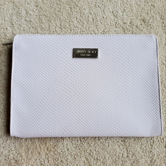 Jimmy Choo Pale Pink Snake Skin Print Clutch Bag Makeup Cosmetics Zippered Pouch - Picture 2 of 6